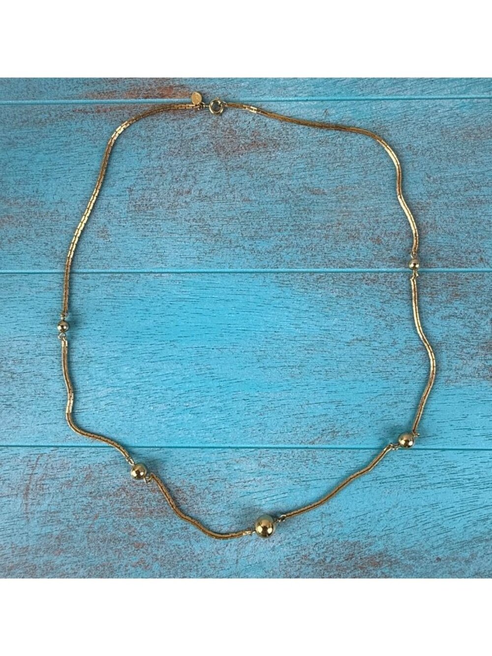 Vintage 70's-80's AVON Gold Tone Chain with 5 Beads Necklace Retro Long
